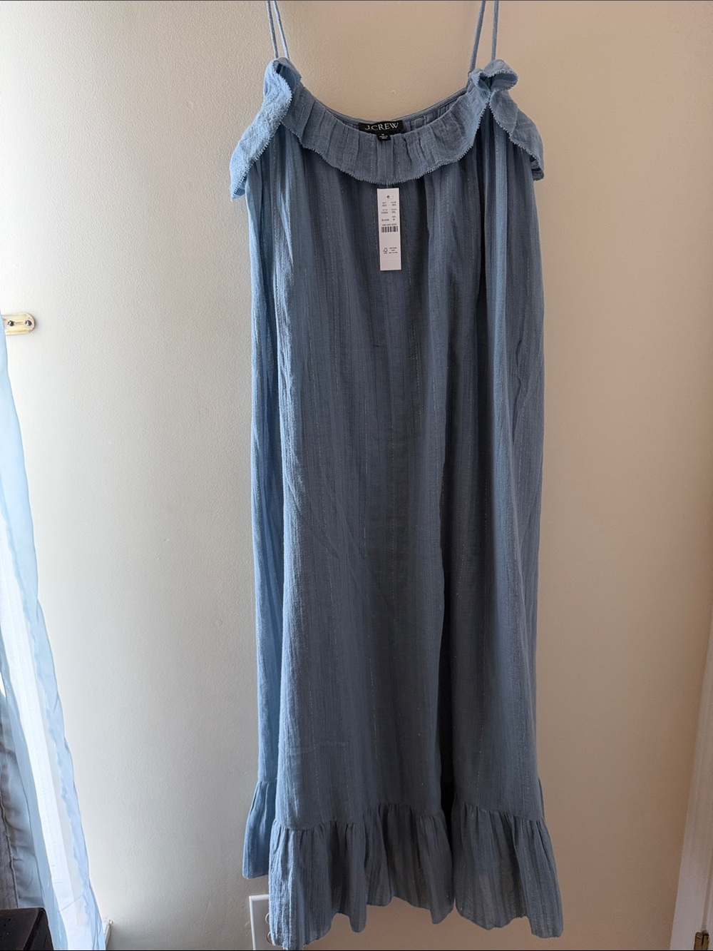 J. Crew Powder Blue Ruffle-Trim Midi Dress